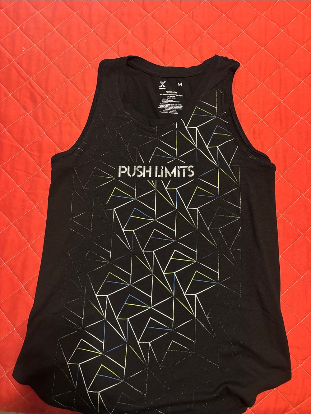 Xersion Black Tank Top with Geometric Accent